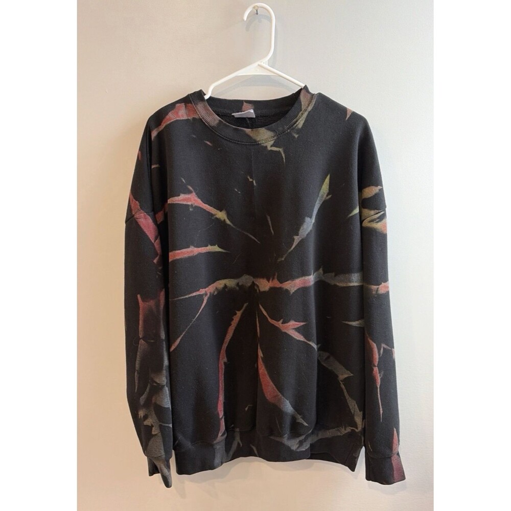 Tie Dye Bleach Sweatshirt Men’s XL Black Red Distressed Crewneck Streetwear